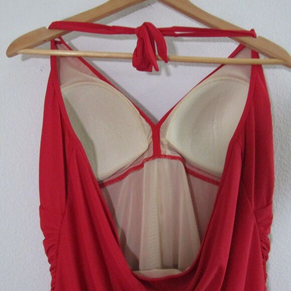 Swimsuits For All One Piece Swimsuit 22 Red Ruched Underwire Tummy Control Beach - Picture 7 of 9